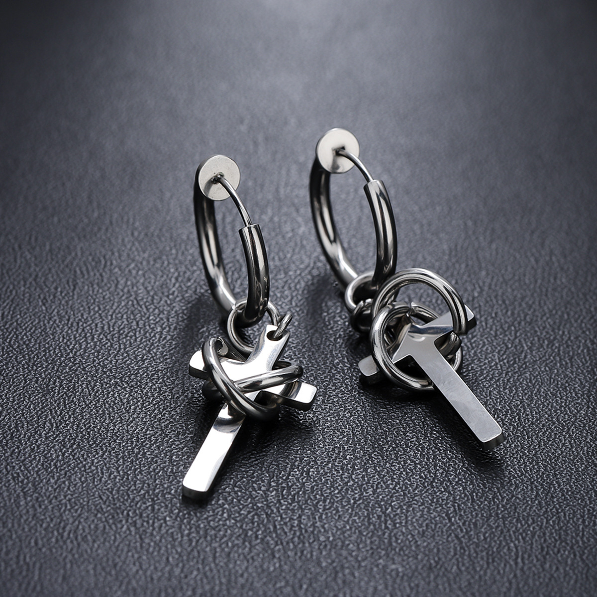 缠绕十字架耳环男钛钢耳饰耳扣女小众设计感耳夹配饰高级感饰品潮