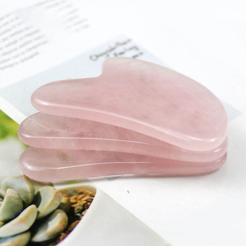 Pembe Kristal Gua Sha Taş, Pembe Kristal Yüz Masaj Rulo, Terasiş Masaj Taşı, Çiçek Taşı Kalp Şekli Jade Taş