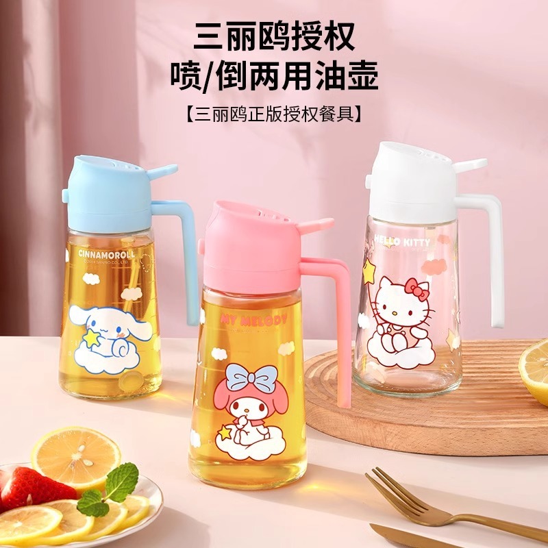 サンリオ スプレー一体型オイルボトル ハローキティ メロディー 家庭用調味料ボトル 漏れ防止 醤油 酢 キッチン ガラスボトル|undefined