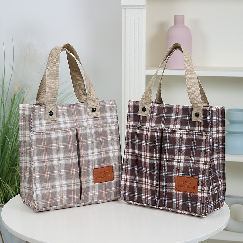 LOGO personalizado nuevo tipo de bolsa de nylon resistente al desgaste de gran capacidad de commuerzo de viaje bolsa de almuerzo de moda bolso práctico a cuadros