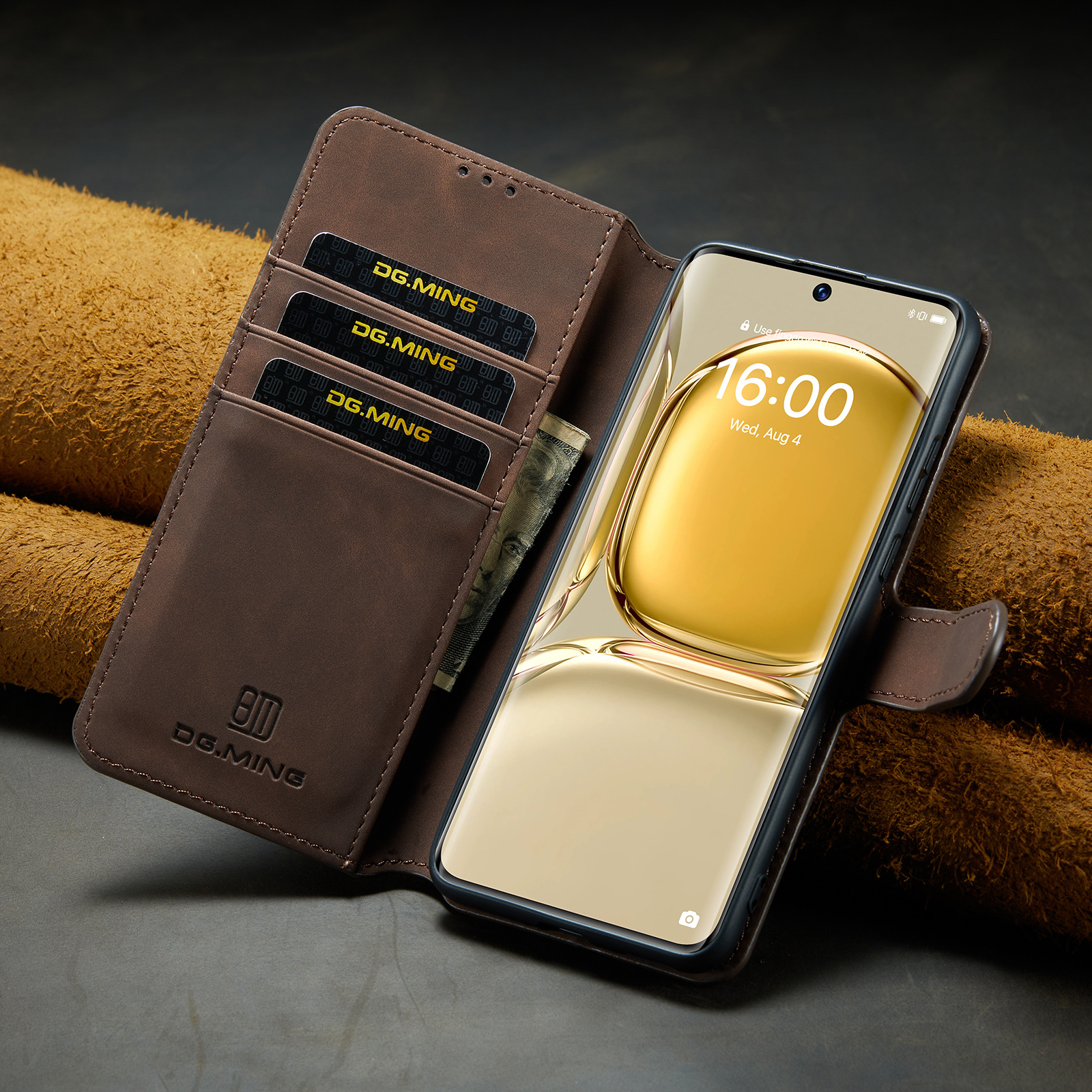 DG.MING适用华为P50 Pro翻盖插卡保护套P30可支架防摔手机皮套