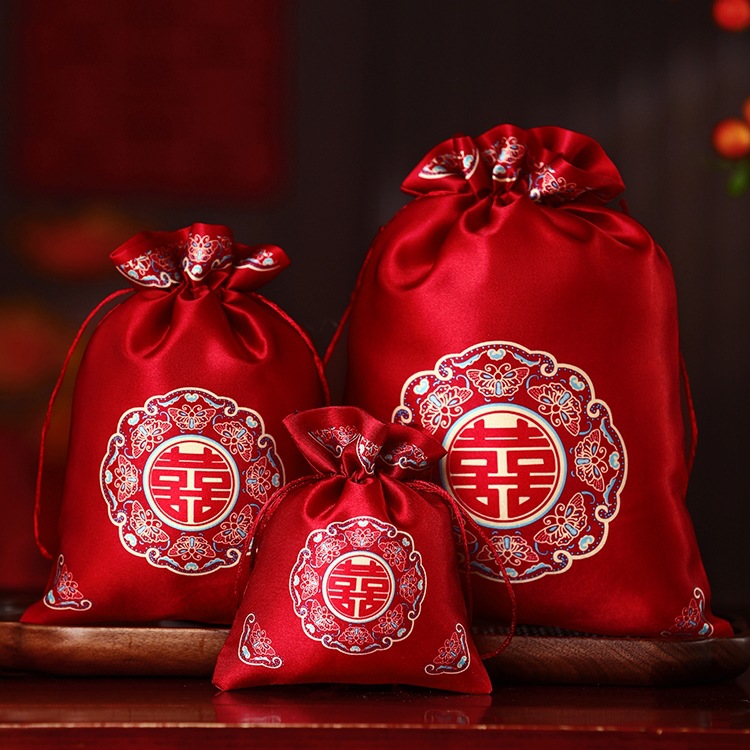 喜糖袋子结婚专用瓜子花生免折叠糖果布袋婚礼高级感抽绳手提喜袋