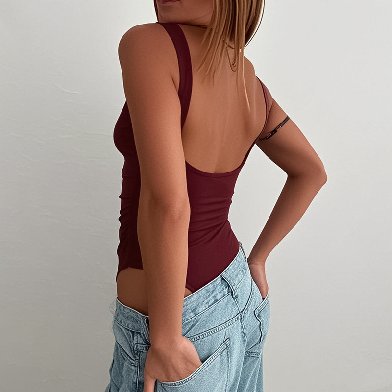 2025 europeo y americano transfronterizo simple calle chica caliente color sólido sexy todo fósforo chaleco delgado sin espalda mono mujer al por mayor