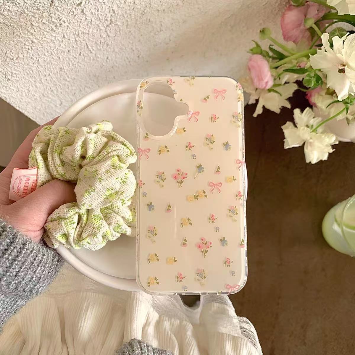 Estilo ins rosa fresco amarillo pequeño floral para iphone13/14 funda para teléfono móvil 15ProMax Apple 16 hembra 15