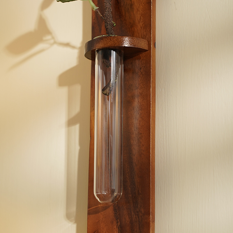 Madera sin agujeros de pared jarrón de agua arreglador de flores en la pared de la sala de estar de madera maciza decoración del dormitorio estante de flores japonés