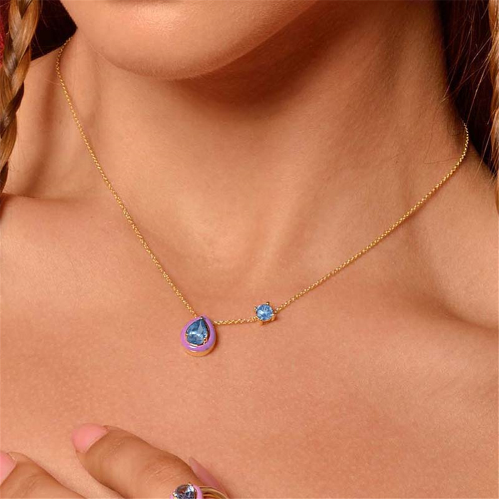 INS Style Geometric Sterling Silver Enamel Plating Zircon Pendant Necklace 1 Piece