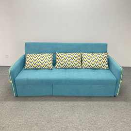 现代简约蓝色棉麻折叠沙发小户型客厅卧室隐形贵妃两用组合沙发床
