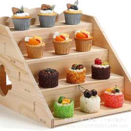 简易木制甜品蛋糕收纳架实木阶梯式护肤品整理架木质多功能置物架