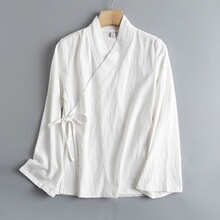 新中式民族风改良棉麻小喇叭长袖交领系带汉服茶服春夏日常女款