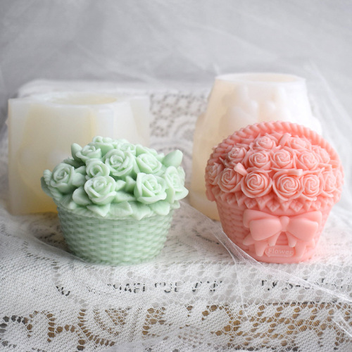 Rose basket Valentine's Day 3D silicone mold scented candle plaster diy chocolate mousse cake decoration mold