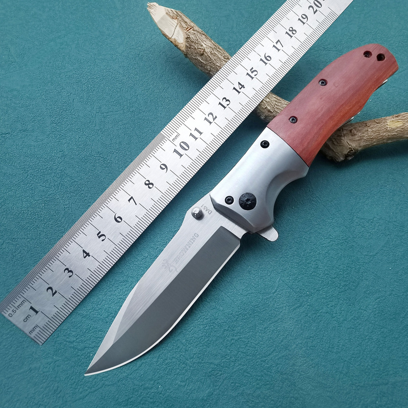 厂家批发木柄小刀迷你户外防身刀具高硬度野外生存工具折叠水果刀