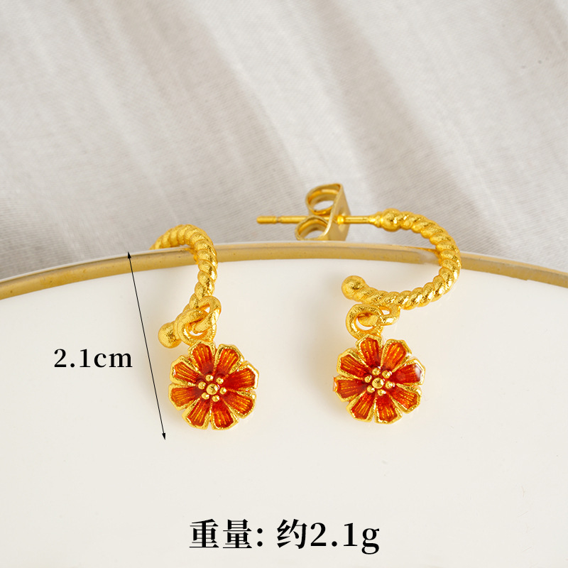 Vietnam Shajin Gesang Flower Series Pendientes Collar Anillo Temperamento simple Pulsera Twist Juego de cuatro piezas de imitación de oro