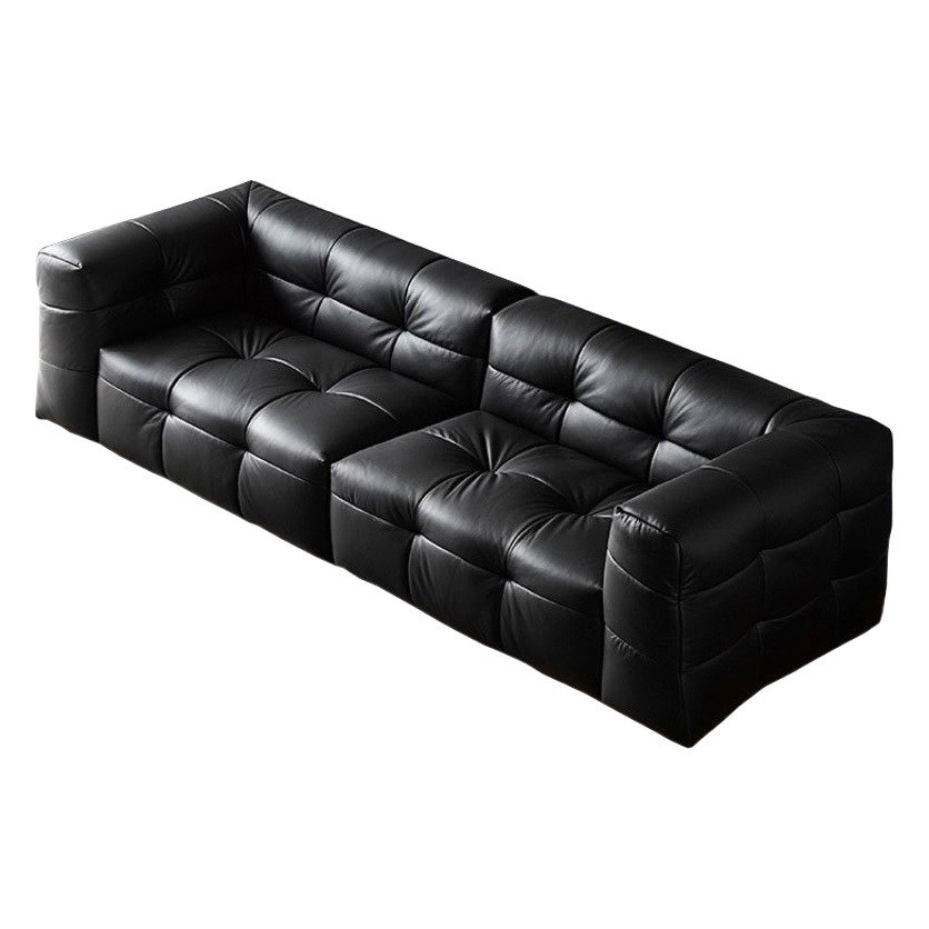 Sofá de cuero de algodón caramelo italiano minimalista tire hebilla sofá primera capa de piel de vaca sala de estar sofá de fila recta diseñador negro