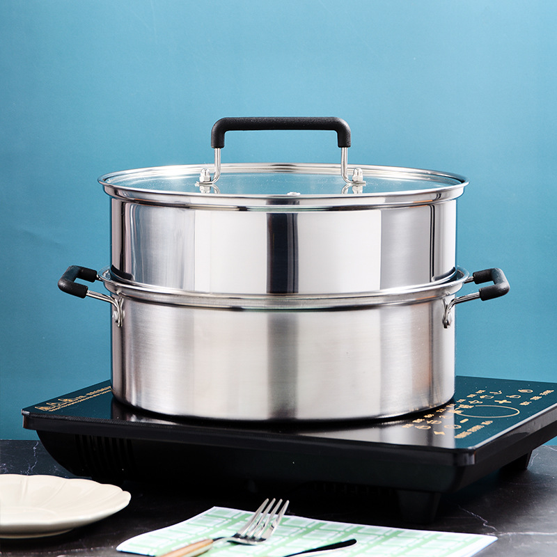 Stainless Steel Steamer 28cm Thickened Household Multifunctional Soup Hot Pot General Double Layer Gift Manufacturer Wholesale