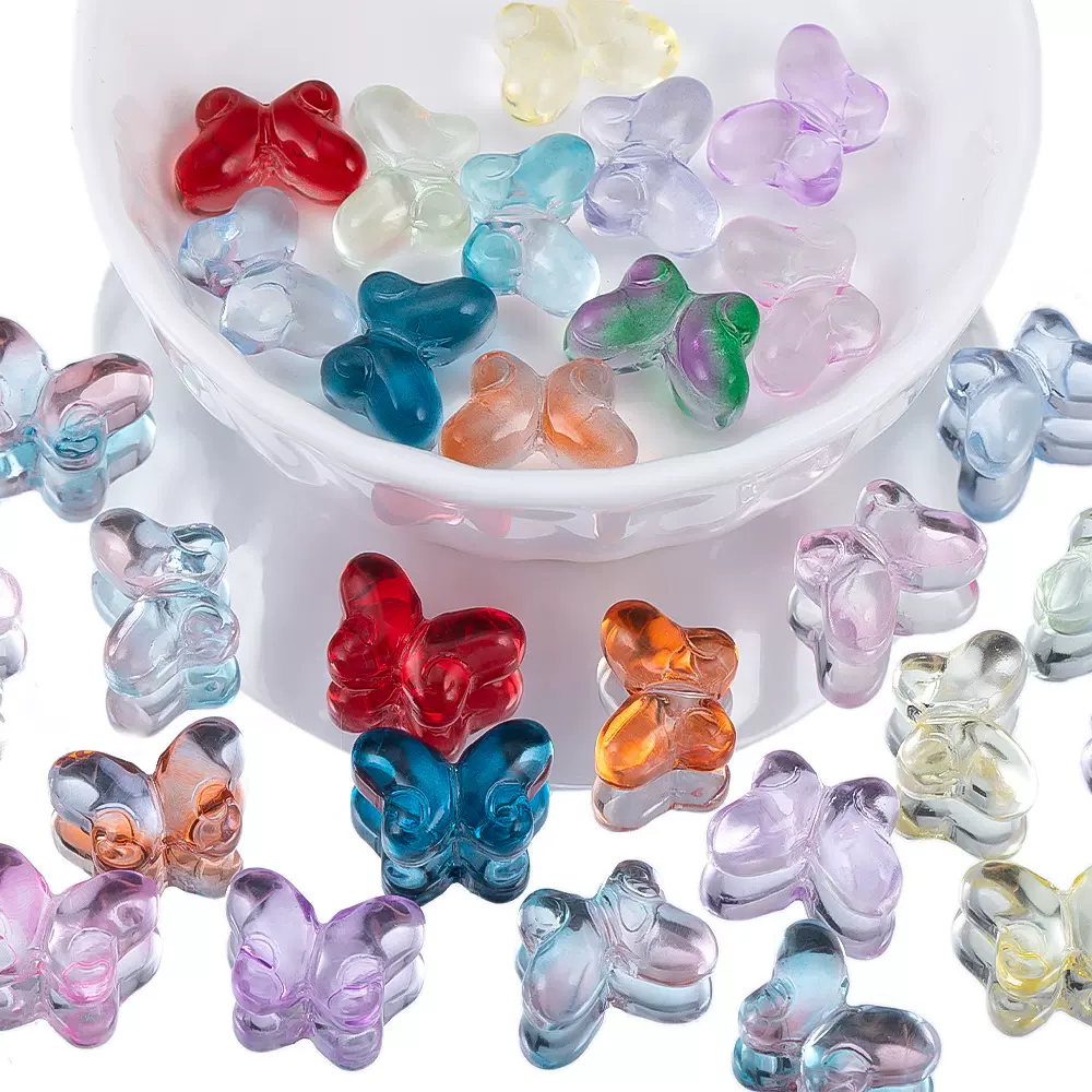 100个高透玻璃蝴蝶珠子 国风发饰服饰材料 DIY项链手链饰品配件