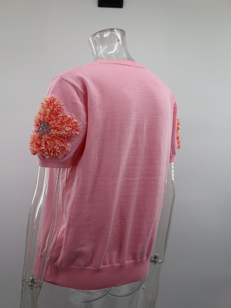 Frau T-Shirt Kurzarm Pullover & Strickjacken Kontrastbindung Ferien Blume display picture 2