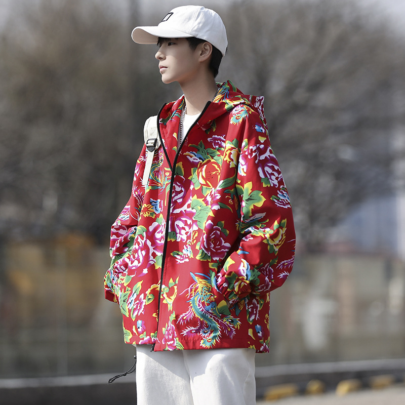 JK203 Big Flower Hooded Cardigan Sweater Jacket Coat Men's and Women's Class Uniform Team Uniform Chinese Style Ethnic Characteristics Autumn
