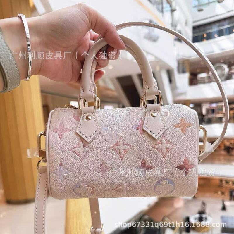 Foreign Trade High-Quality Gradient Fantasy Purple Nano Pillow Bag Speedy Mini Genuine Leather Embossed Shoulder Crossbody Women's Bag