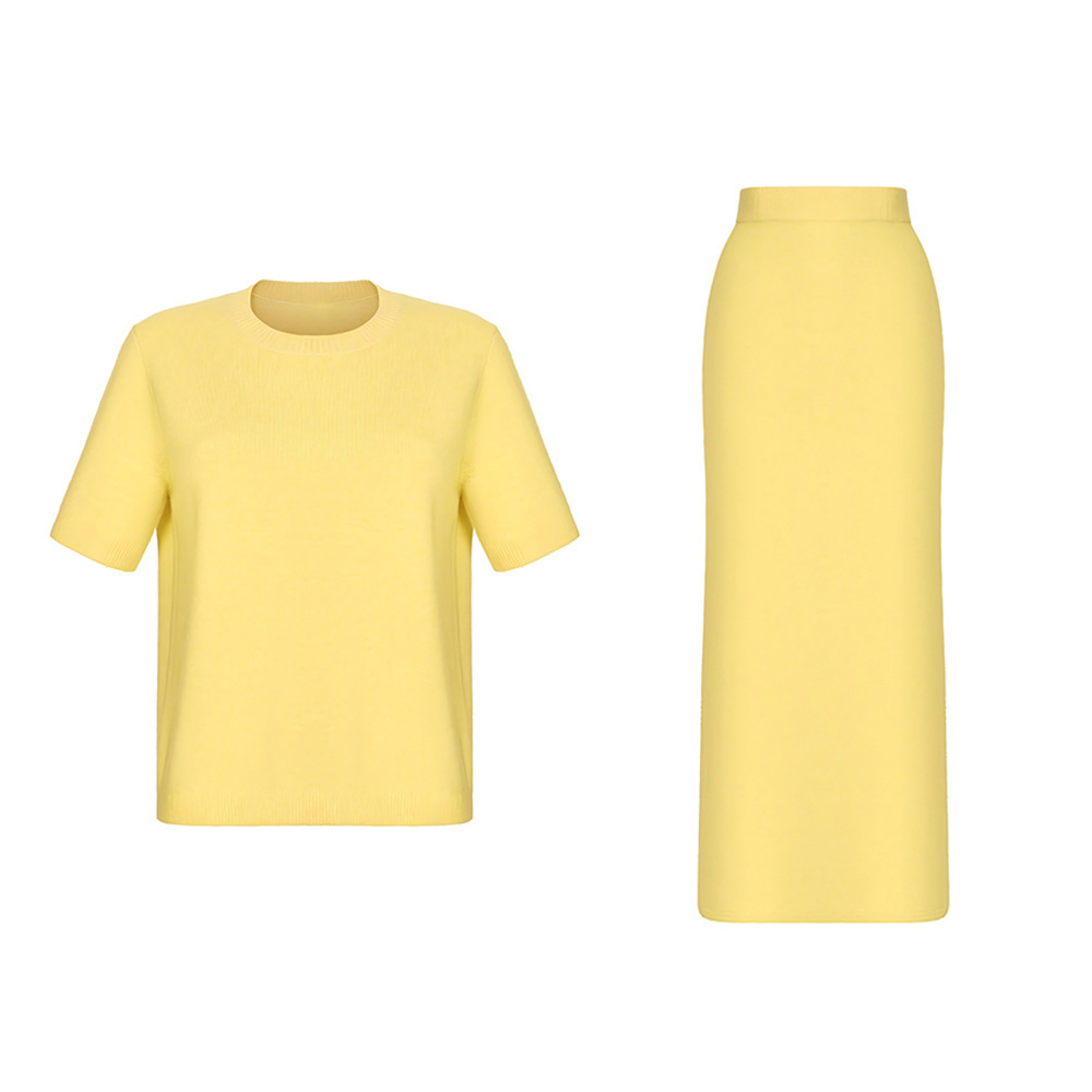 Cross-Border Pullover Shor Sleeve Half-Lengh Skir European And American 2025 Summer New Knied Solid Color Simple_ecoleips.com