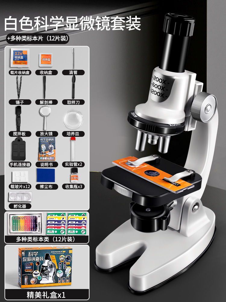 [전문증가] 학생교과서현미경 - 흰색 (무료 표본 12개 + 스탠드 + 도구 +
