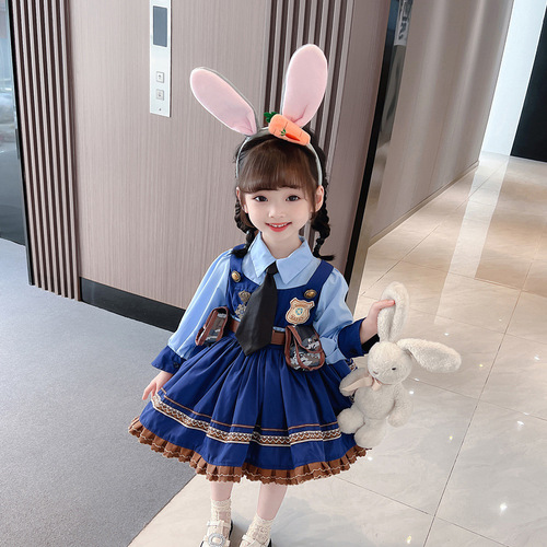 Lolita Princess Dress for Girls, Judy Rabbit Police Officer Children's Dress, Autumn Baby Birthday Dress, Ball Gown Dress