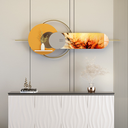 Iron and Metal Wall Hanging Art, 3D Decorative Painting, Entrance, Dining Room Wall Decor, Crystal and Ceramic Combined Decorative Painting, Wall Ornament, Shelf Placement