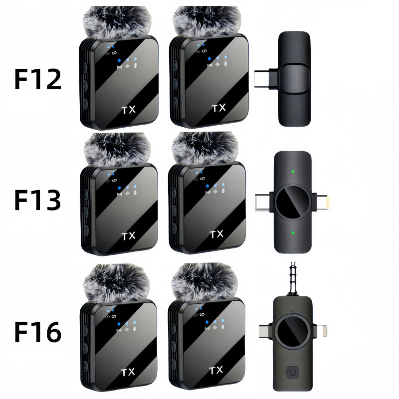 Cross-Border New Wireless Lavalier Microphone F12F13 Three-In-One Outdoor Live Broadcast Shooting Noise Reduction Radio Lavalier Microphone