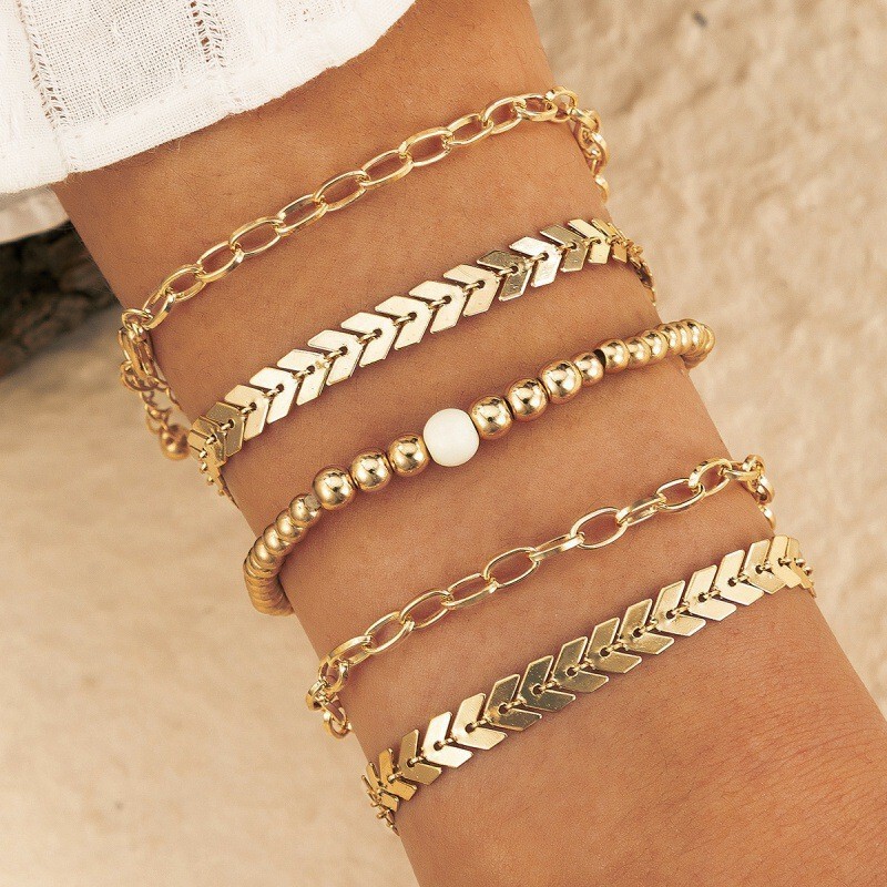 European and American Cross-Border Hot-Selling Jewelry, Fashionable, Simple, Versatile, Airplane Chain Five-Piece Set, Niche Design, Personalized Women's Bracelet European and American Cross-Border Hot-Selling Jewelry, Fashionable, Simple, Versatile, Airplane Chain Five-Piece Set, Niche Design, Personalized Women's Bracelet