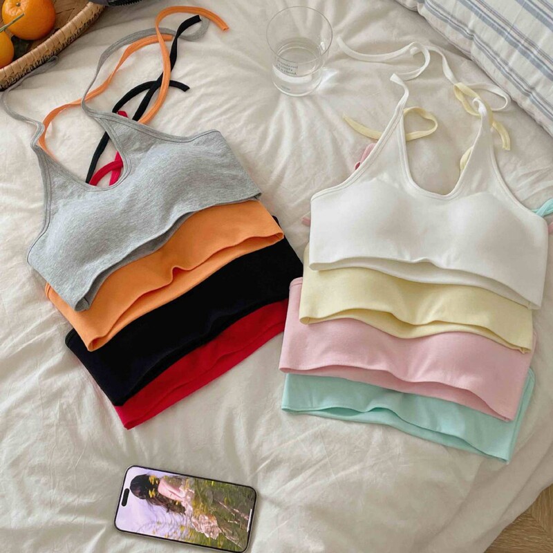 Summer Dopamine Short Halter Neck Camisole with Chest Pads for Outerwear, Beautiful Back, Slim Fit, Comfortable and Breathable Women's Underwear