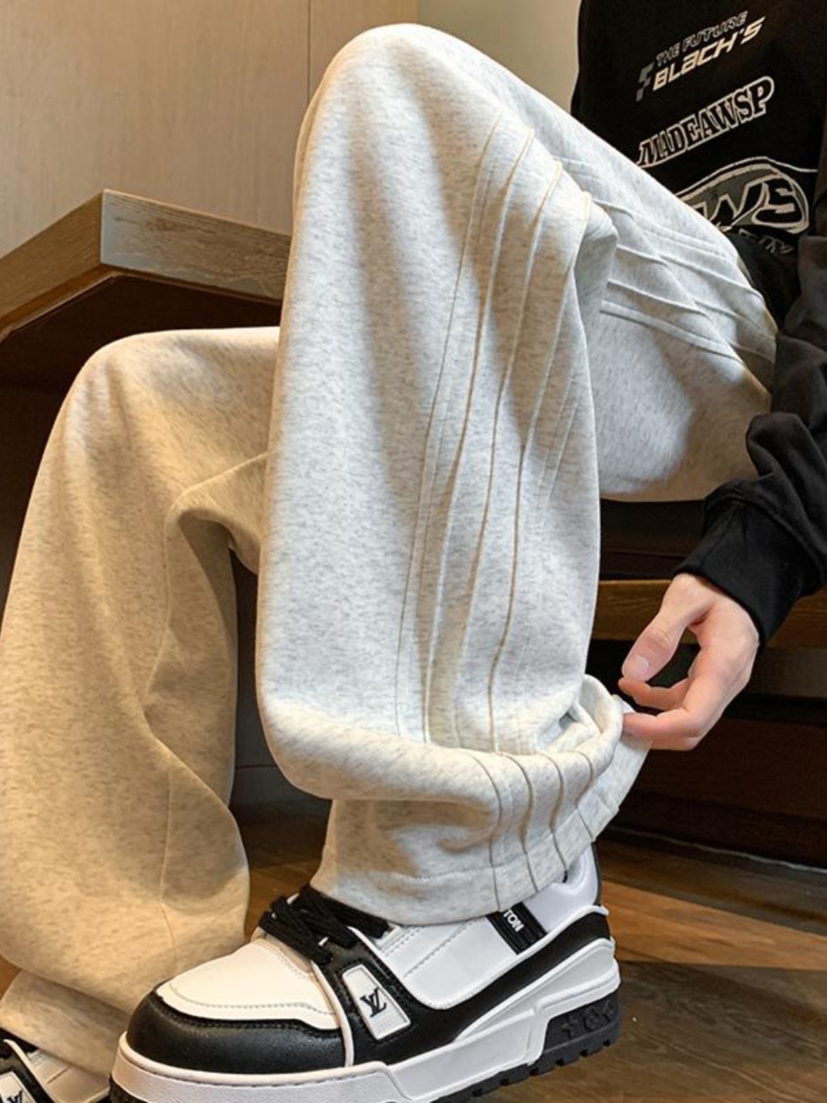 Tendencia de moda 2024 pantalones casuales pesados primavera y otoño para hombres pantalones largos deportivos de pierna ancha rectos retro estadounidenses