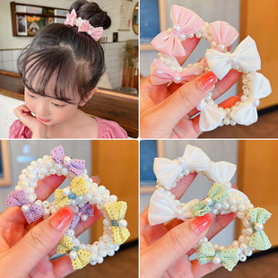 Children's Pearl Hair Rings Little Girl's Sweet Bow Flower Hair Rope Balls Hair Rope Hair Rope Rubber Tendons Hair Accessories Headdress