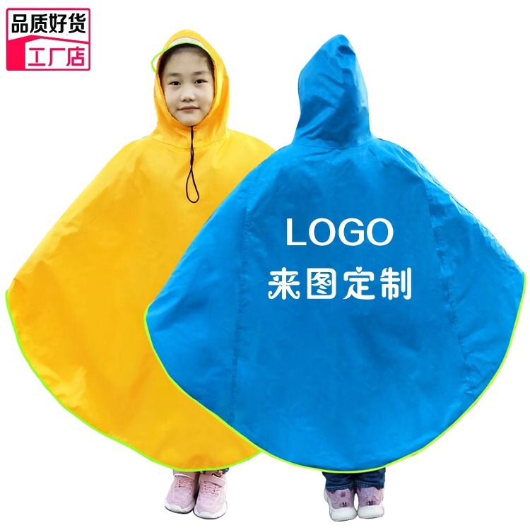 Children's Raincoat Custom Logo Cape-Style Raincoat with Printed Text Custom-Made Primary School Student Pullover Cape with One-Piece Protection