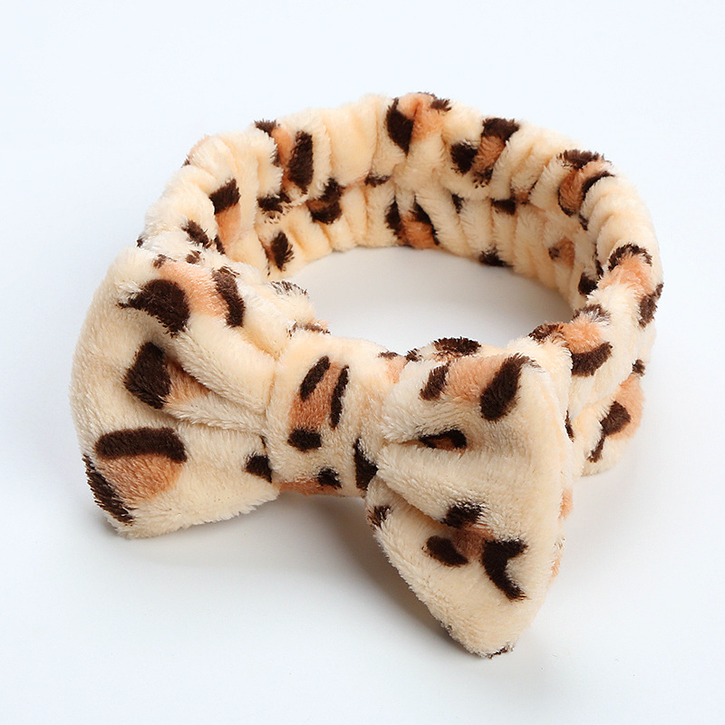 Diadema de franela con estampado de leopardo liso para mujer, diadema de felpa con lazo, diadema bonita para lavado de cara, diadema de color puro, accesorios para el cabello