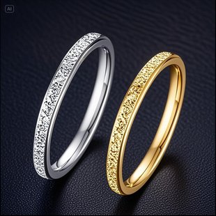 2mm Pearl Sand Stainless Steel Ring Women's Simple All-match Cold Wind Ring Cross-border European and American Fashion Ring