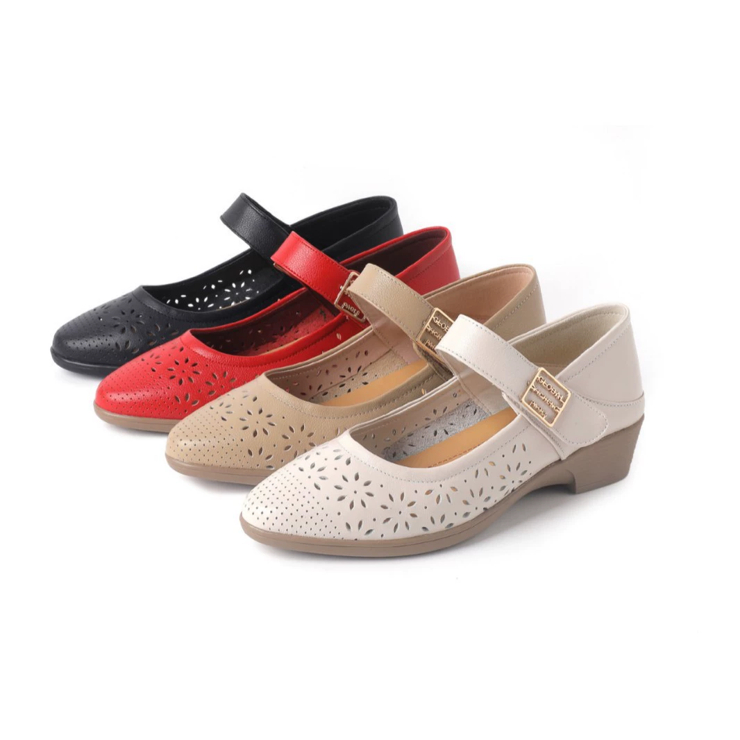 Summer comfortable shoes with velcro for mother, genuine leather, plus size