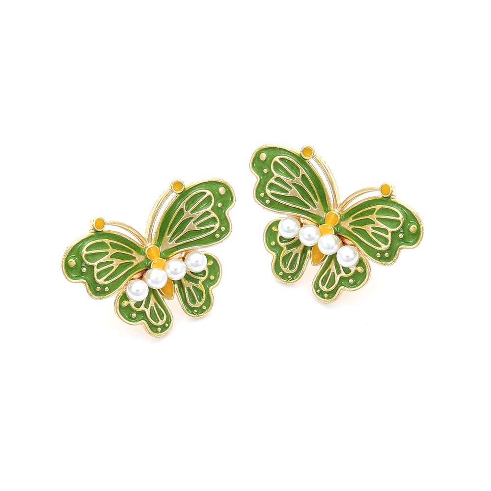 Lady Butterfly Zinc Alloy Enamel Artificial Pearls Women's Ear Studs display picture 4