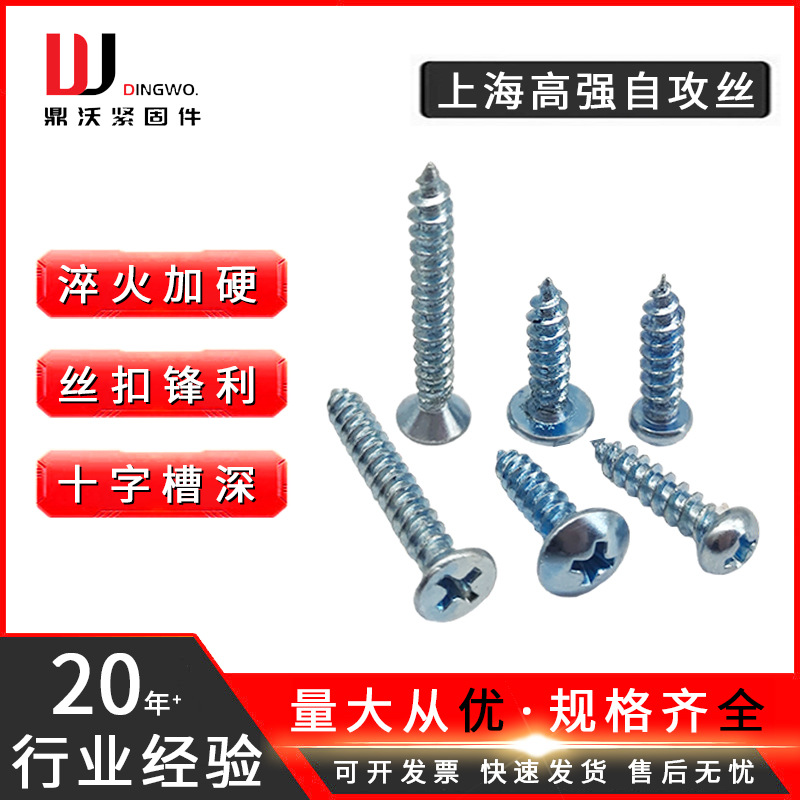 上海高强自攻丝 1022A螺钉 十字槽沉头 半圆头 大扁头自攻m4m5m6