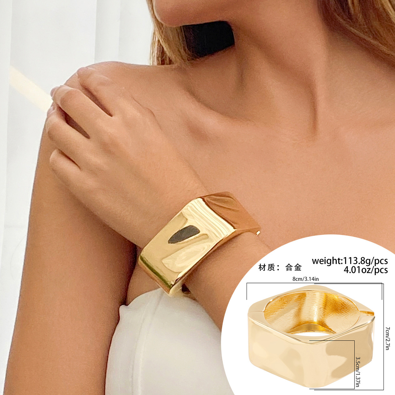 Pulsera ancha de metal brillante irregular de personalidad transfronteriza europea y americana