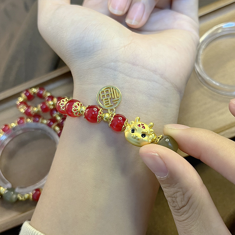 2024 Yilong albóndigas al vapor dragón año pulsera mujer cristal pulsera luz lujo Zodiaco dragón suerte regalo