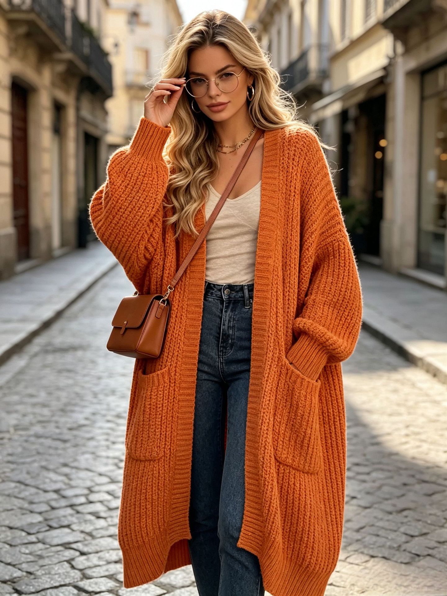 Suéter de rodilla grueso de otoño y invierno abrigo femenino suelto versátil fondo de manga larga jersey cardigan perezoso tendencia media y larga