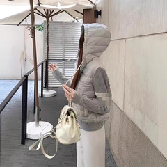 拥抱温暖冬季软软连帽式羽绒服拼接针织90白鹅绒