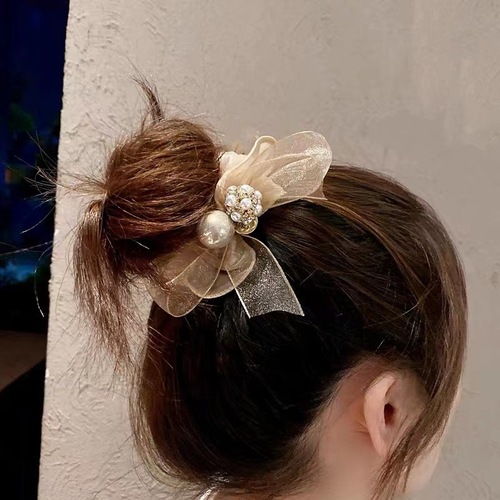 Korean online celebrity new style hair flower bow high-end hair tie for women temperament organdy large intestine hair tie to tie hair elastic