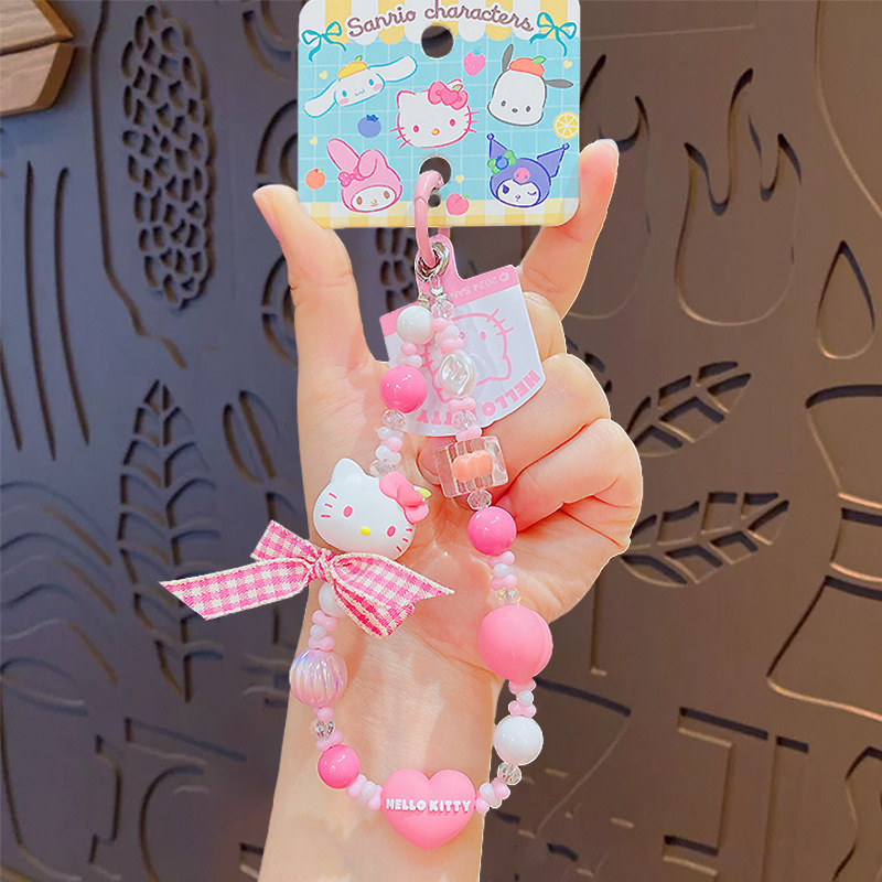 正版三丽鸥格纹草莓系列钥匙扣HelloKitty库洛米玩偶可爱包包挂饰|undefined
