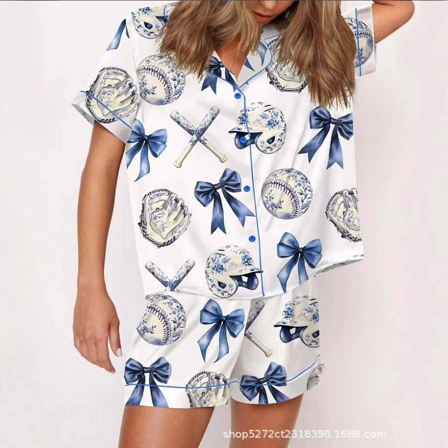 2025 трансграничная новинка: женский милый 3D-сердечный комплект пижамы с коротким рукавом, домашняя одежда, двухсоставной набор POD