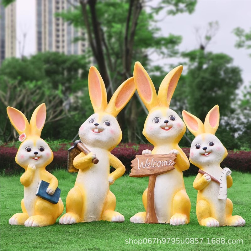 户外仿真落地雕塑卡通兔子摆件园林景观花园庭院创意动物花盆装饰