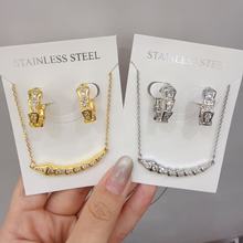 跨境爆款2025年镶钻项链耳环套装欧美简约百搭锁骨链工厂批发直批