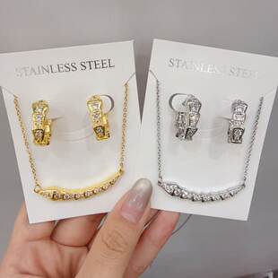 Cross-border hot style 2025 diamond necklace and earrings set European and American simple and versatile clavicle chain factory wholesale direct batch