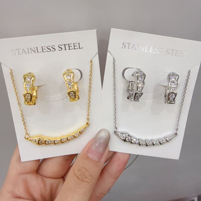 Cross-Border Popular 2025 Diamond Necklace and Earrings Set European and American Simple and Versatile Clavicle Chain Factory Wholesale Direct Batch Cross-Border Popular 2025 Diamond Necklace and Earrings Set European and American Simple and Versatile Clavicle Chain Factory Wholesale Direct Batch
