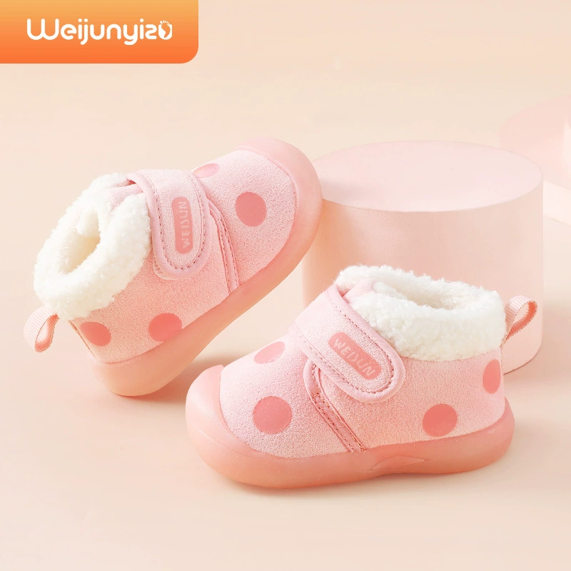 Зимние детские ботинки 2023 года, нескользящие мягкие подошвы, теплые хлопковые ботинки на флисовой подкладке с липучками для мальчиков и девочек
