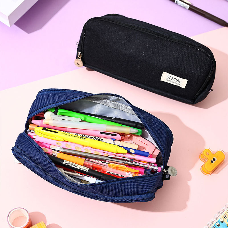 Nuevo estilo transfronterizo, caja de papelería de alto valor para estudiantes, bolsa de lápices de gran capacidad de doble apertura, bolsa de papelería simple para estudiantes de escuela primaria y secundaria